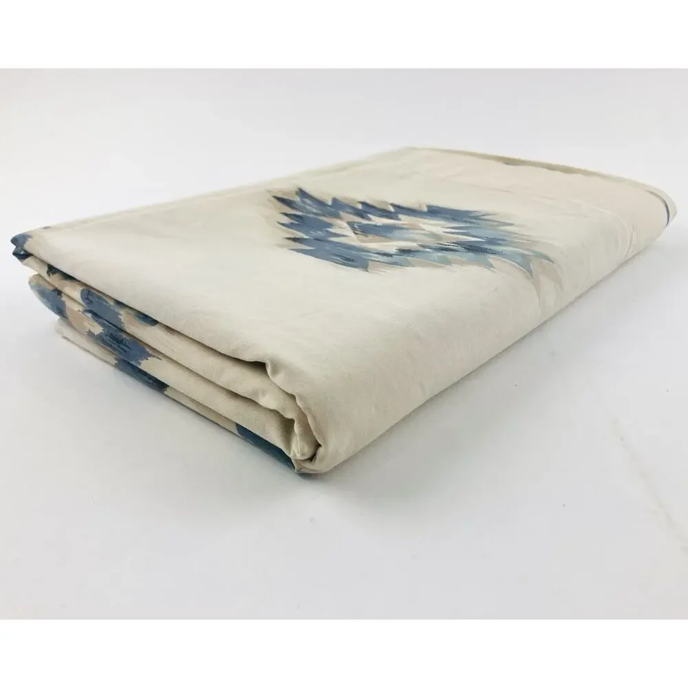 Vintage Springs USA Twin Sheet Flat Blue Southwest Aztec Crafting Fabric Ecru Cr